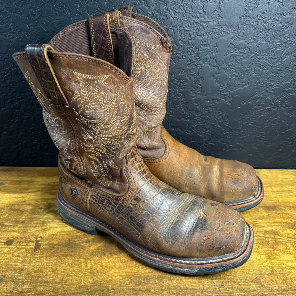 Ariat WorkHog 10017416 Brown Leather Wide Square Toe Work Boots Mens 10D
